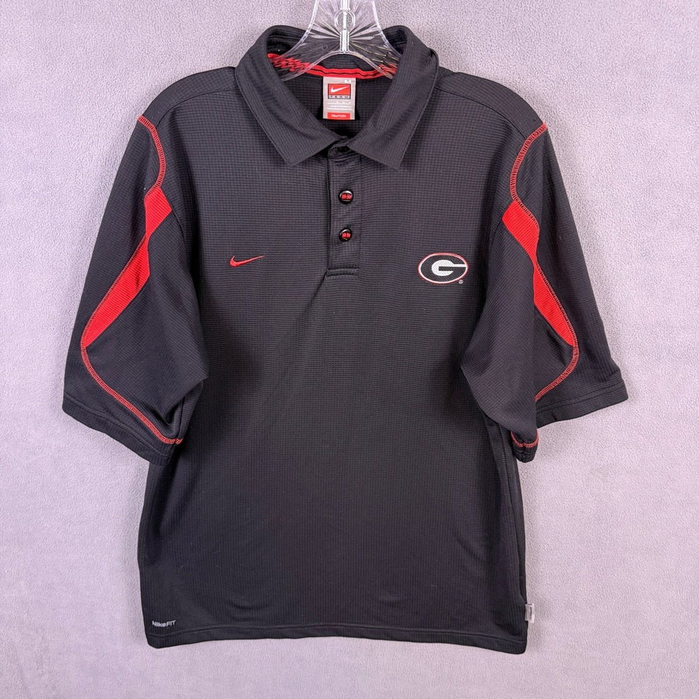VTG Nike Georgia Bulldogs Polo Shirt Mens Medium Black Red Golf NCAA F8BID 18704
